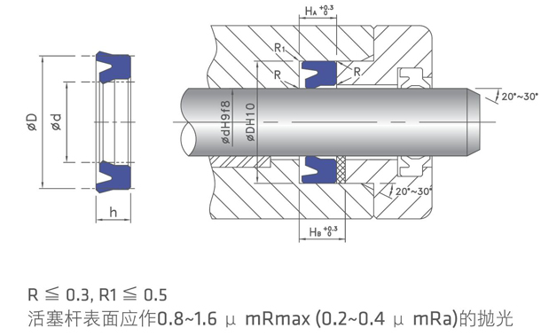 DZ活塞桿用密封圈D-2安裝圖